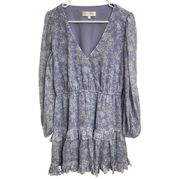 Caroline Constas Dresses & Skirts - Caroline Constas Floral Mini Dress Blue Ruffle Long Sleeve Cottagecore Boho L